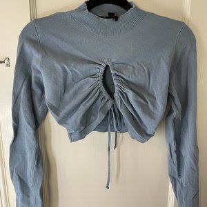Hera Blue Long Sleeve Thick Material Tie Front Top